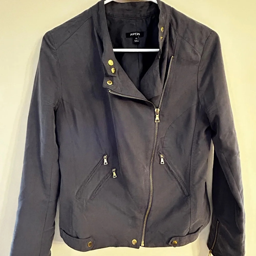 Apt 9 Slate Gray Moto Jacket Lined Size Xs Full Asymmetric Zip Fabric GUC